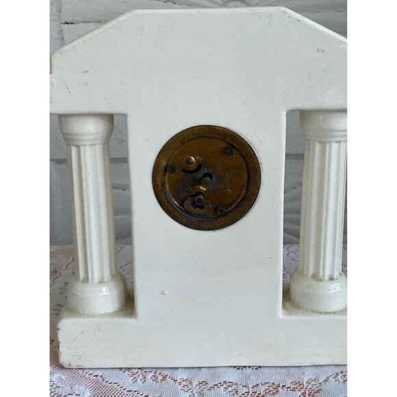 Antique German Mechanical Mantle Clock Pillars Hand Painted Porcelain Not Workin - Picture 9 of 15